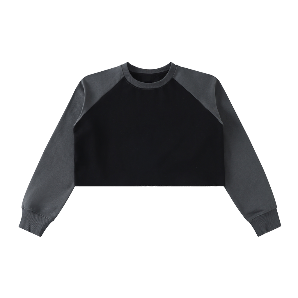 Raw-Hem Color-Block Raglan Crop Sweatshirt